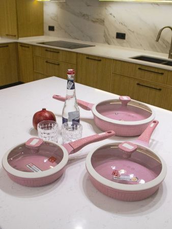UC-4406PS PINK Набор сковород алюминиевых с антипригарным покрытием (цвет-роз.) - 20/24/28 см.