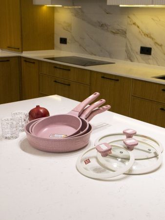 UC-4406PS PINK Набор сковород алюминиевых с антипригарным покрытием (цвет-роз.) - 20/24/28 см.